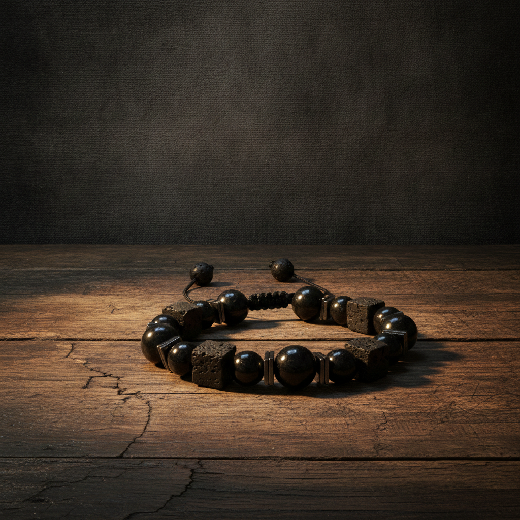 Black Onyx, Lava Rock & Hematite Adjustable Bracelet