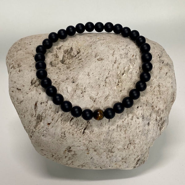 Black Agate 6mm Distance Bracelet - Tiger Eye