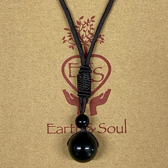 Black Obsidian Ball Pendant Necklace