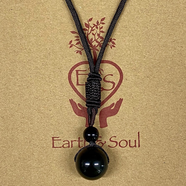 Black Obsidian Ball Pendant Necklace