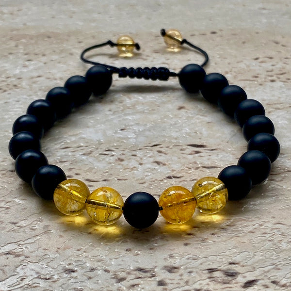 Black Onyx Citrine Bracelet - Adjustable