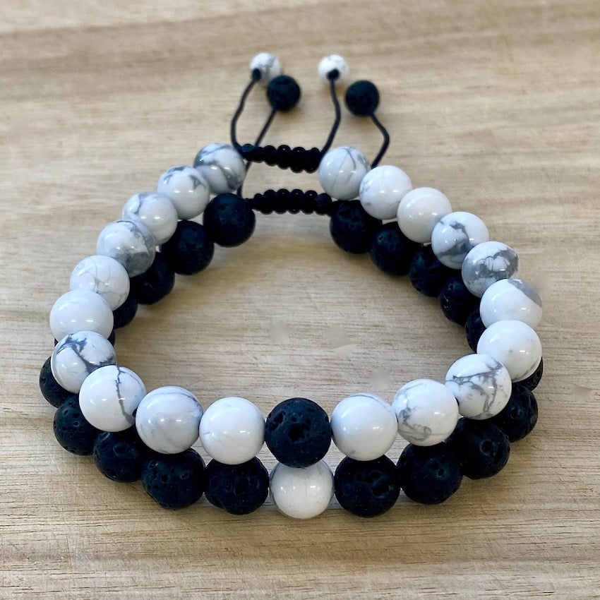 Howlite & Lava Rock Distance Bracelets - Adjustable