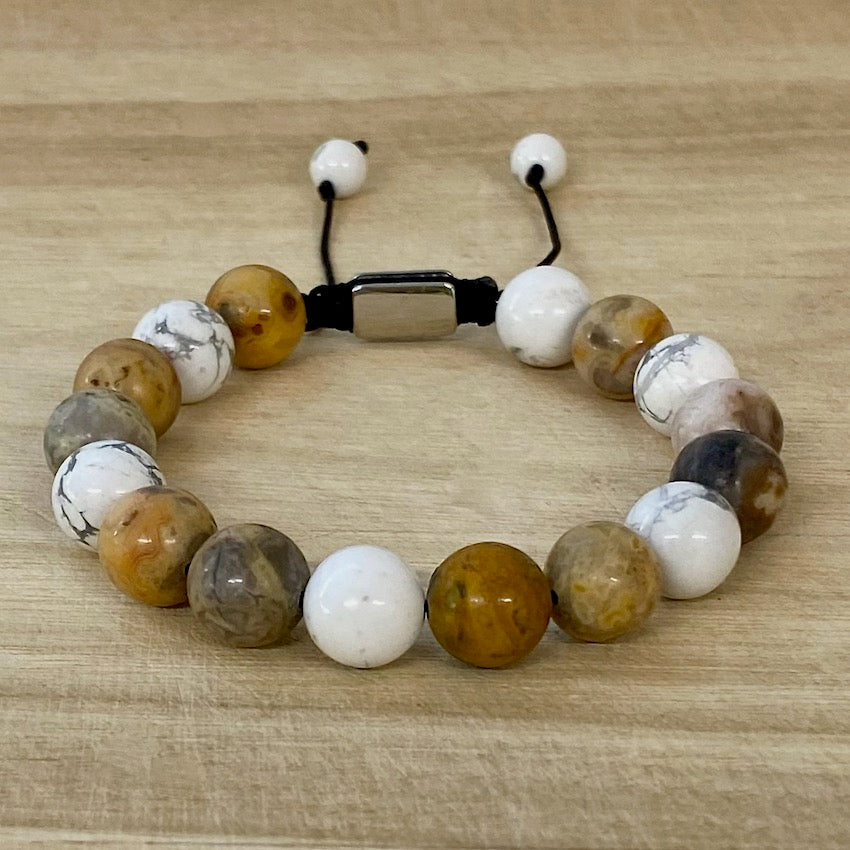 Howlite and Onyx 10mm Stone Bracelet - Adjustable