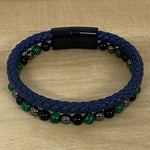 leather hematite malachite and onyx bracelet (navy)