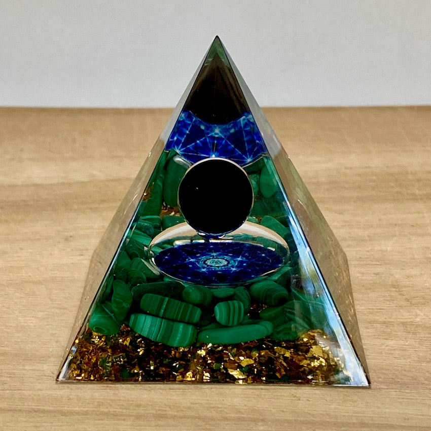 Orgone Pyramid - Malachite and Obsidian Sphere
