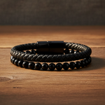 Leather & Stone Bracelet – Black Onyx | Unisex