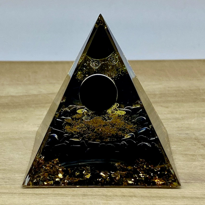Orgone Pyramid - Obsidian and Obsidian Sphere