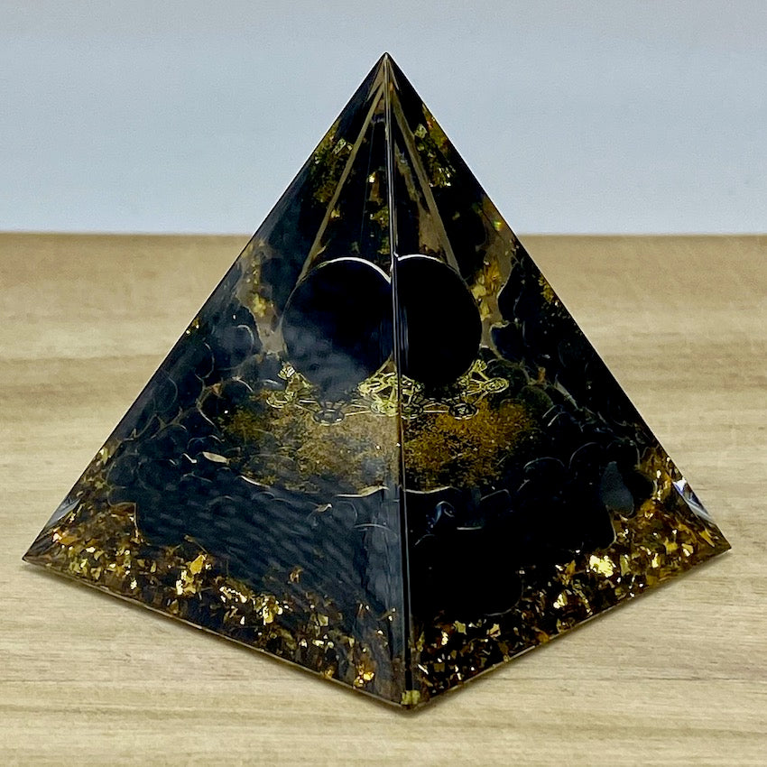 Obsidian and Obsidian Sphere - Orgone Pyramid