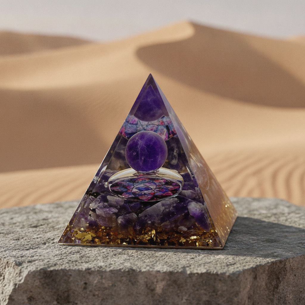 Orgone Pyramid - Amethyst and Amethyst Sphere