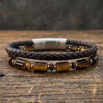 Premium Leather & Stone Bracelet – Tiger’s Eye | Unisex | Brown