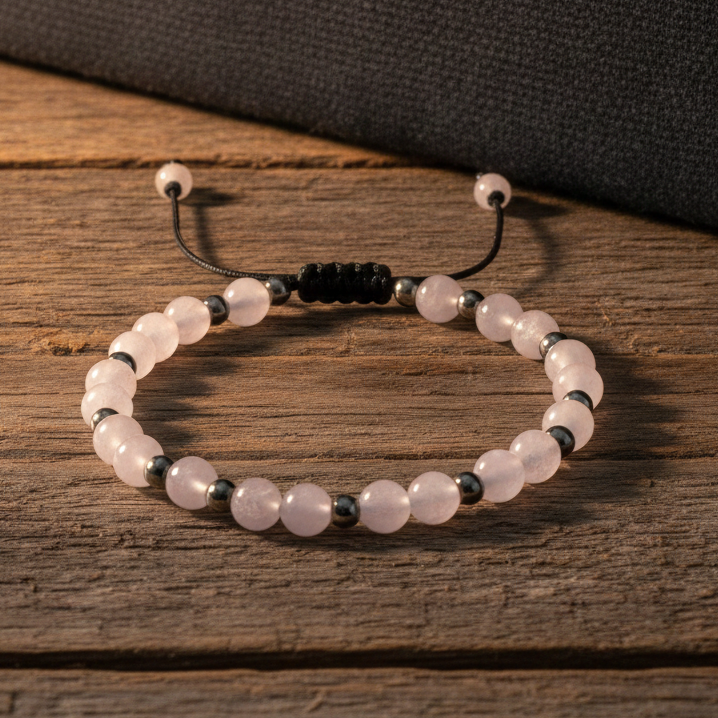 Rose Quartz Crystal Bracelet with Hematite Spacers