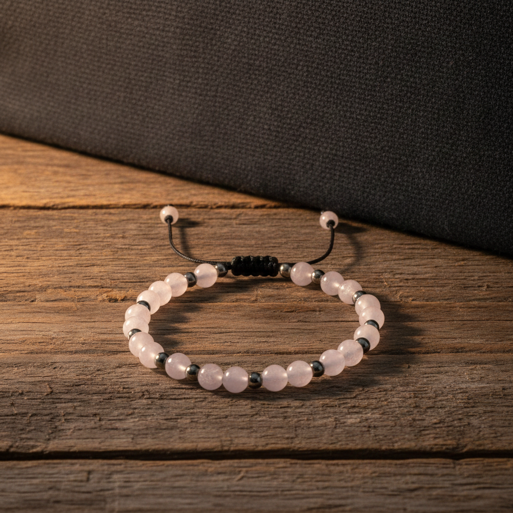 Rose Quartz Crystal Bracelet with Hematite Spacers