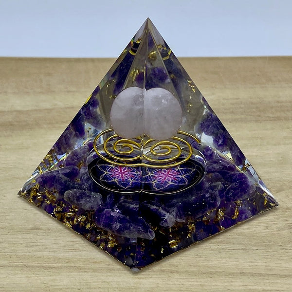 Amethyst and Rose Quartz Sphere - Orgone Pyramid 