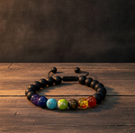 7 Chakra Black Agate Bracelet - Adjustable  Natural Stone