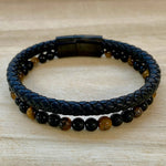 Leather & Stone Bracelet - Tiger's Eye & Black Onyx