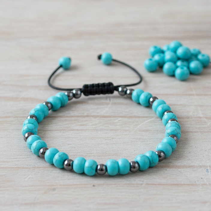 Turquoise Bracelet – Natural Turquoise & Hematite | Unisex - Adjustable