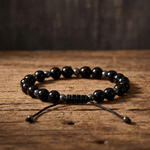 Black Obsidian and Hematite Bracelet | Unisex - Adjustable