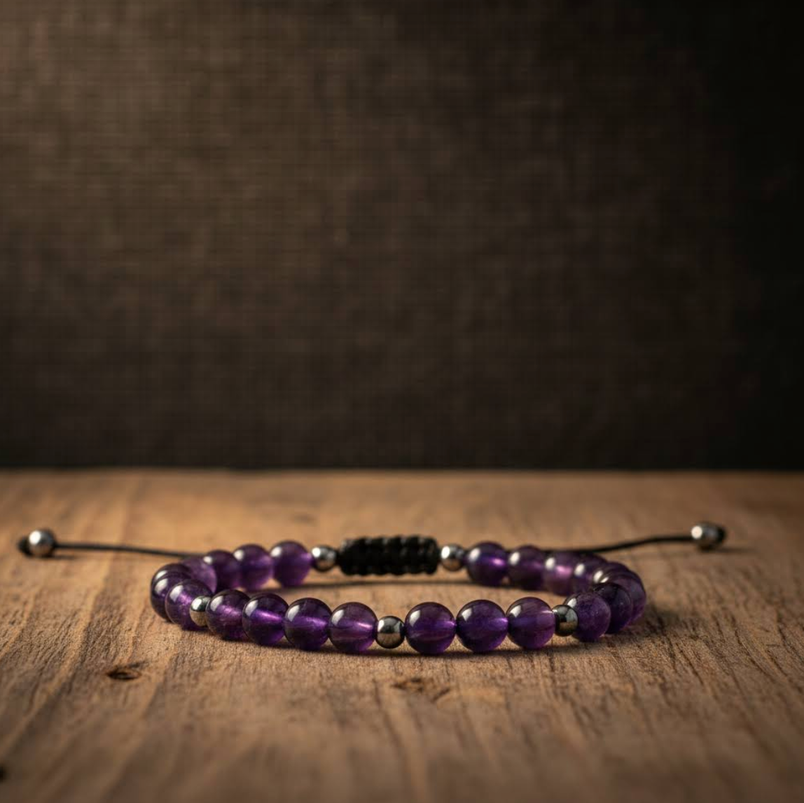 Crystal Bracelet – Amethyst & Hematite | Unisex Natural Stone Bracelet