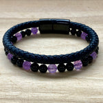 Leather & Stone Bracelet - Amethyst & Black Onyx
