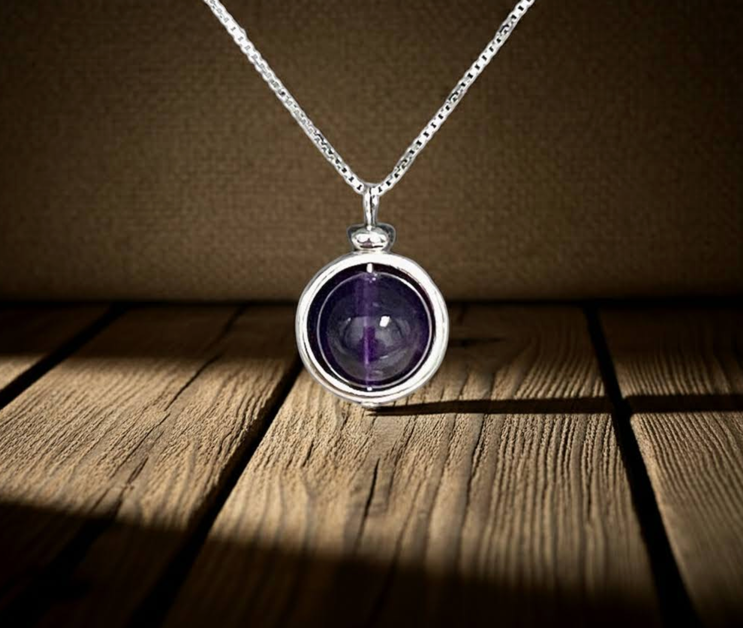 Amethyst Sphere Necklace with a sterling silver chain
