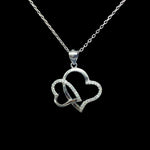 silver and zircon double heart necklace