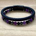 Leather & Stone Bracelet - Hematite, Amethyst & Black Onyx