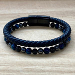 Leather & Stone Bracelet - Hematite, Blue Tiger's Eye & Black Onyx