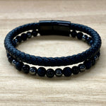 Leather & Stone Bracelet - Hematite, Lava Stone & Black Onyx
