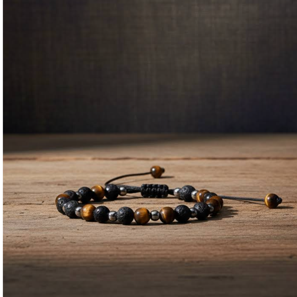 Lava Rock, Tiger Eye and Black Obsidian Crystal Bracelet with Hematite Spacers