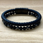 Leather & Stone Bracelet - Hematite & Black Onyx