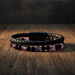 Leather & Stone Bracelet - Amethyst & Black Onyx | Unisex