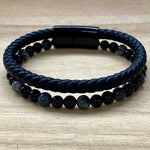 Leather & Stone Bracelet - Labradorite & Black Onyx