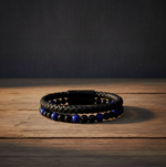 Leather & Stone Bracelet – Lapis Lazuli & Black Onyx | Unisex Leather Bracelet