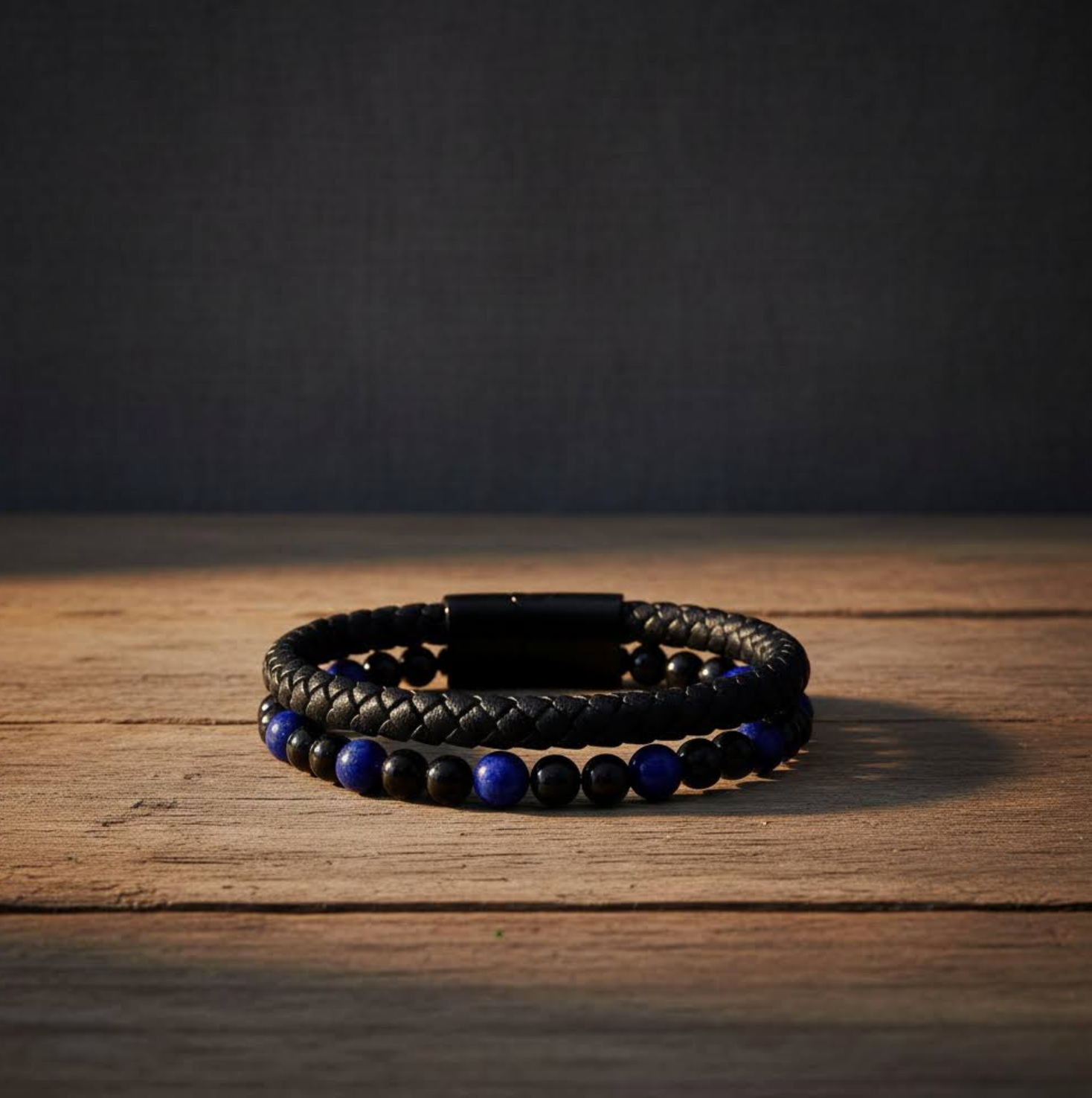 Leather & Stone Bracelet – Lapis Lazuli & Black Onyx | Unisex Leather Bracelet