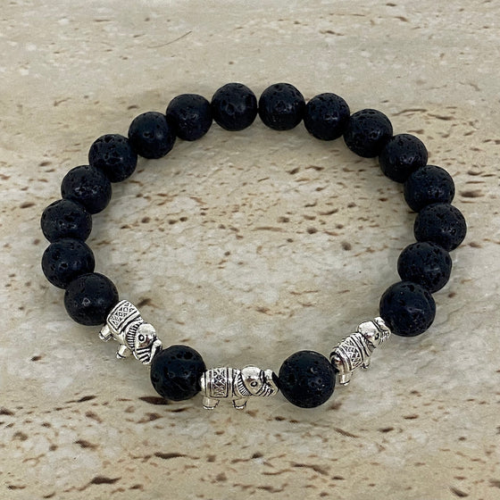 lava rock bracelet with elephant charms
