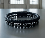 Leather Hematite Black Onyx Bracelet
