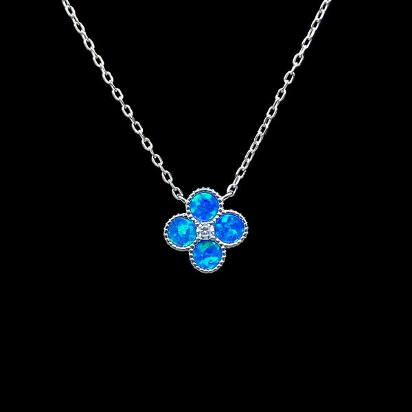 blue opal four leaf clover necklace