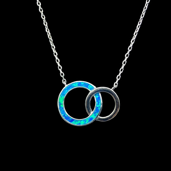 blue opal double circle necklace