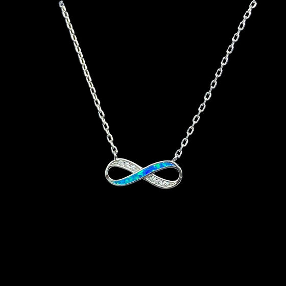 blue opal and zircon infinity necklace