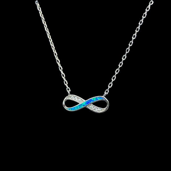 blue opal and zircon infinity necklace