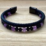 Leather & Stone Bracelet - Amethyst & Black Onyx open clasp