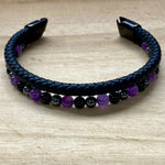 Leather & Stone Bracelet - Hematite, Amethyst & Black Onyx open clasp
