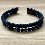 Leather & Stone Bracelet - Hematite, Blue Tiger's Eye & Black Onyx open clasp
