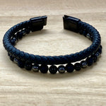 Leather & Stone Bracelet - Hematite, Lava Stone & Black Onyx open clasp