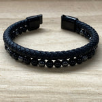 Leather & Stone Bracelet - Hematite & Black Onyx open clasp