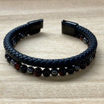 Leather & Stone Bracelet - Hematite, Red Tiger's Eye & Black Onyx open clasp