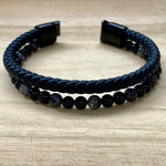 Leather & Stone Bracelet - Labradorite & Black Onyx open
