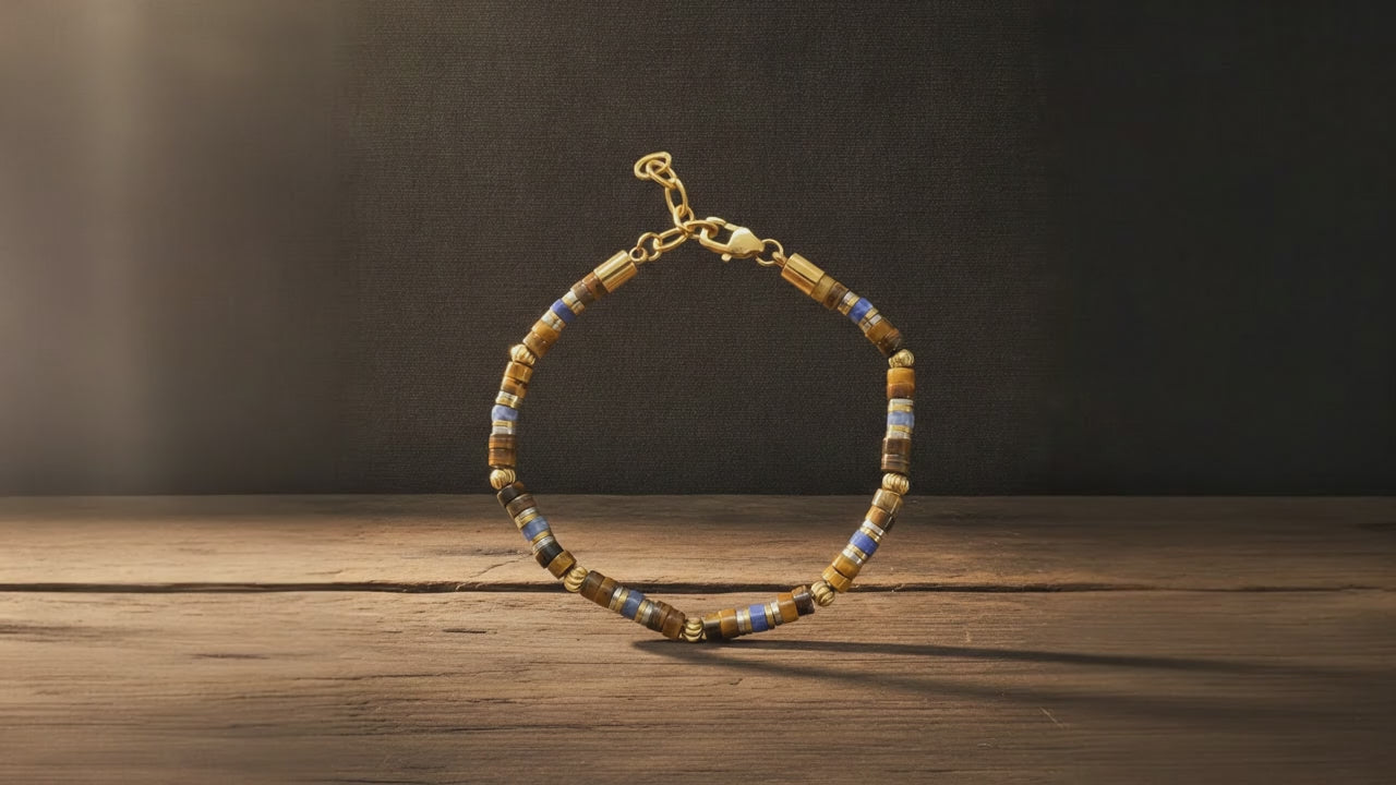 Terrain Canyon adjustable bracelet with Blue Sodalite, Yellow Tiger Eye and gold- and silver-tone stainless steel spacers video