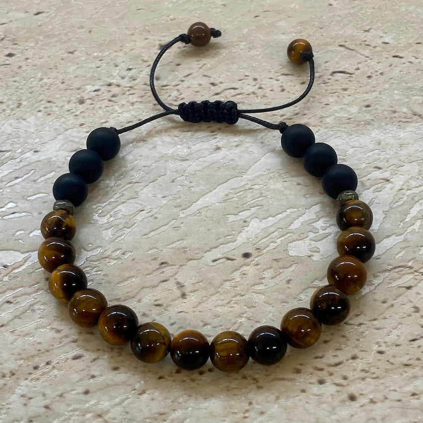 black onyx and tigers eye adjustable bracelet - style 2