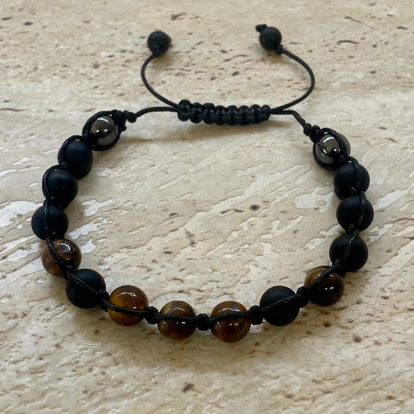 black onyx and tigers eye adjustable bracelet - style 2
